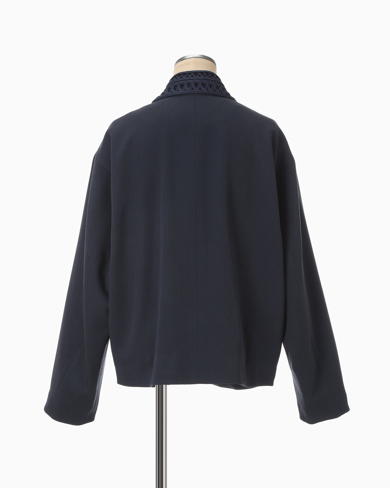 Wool Venetian Embroidery Collar Jacket - navy
