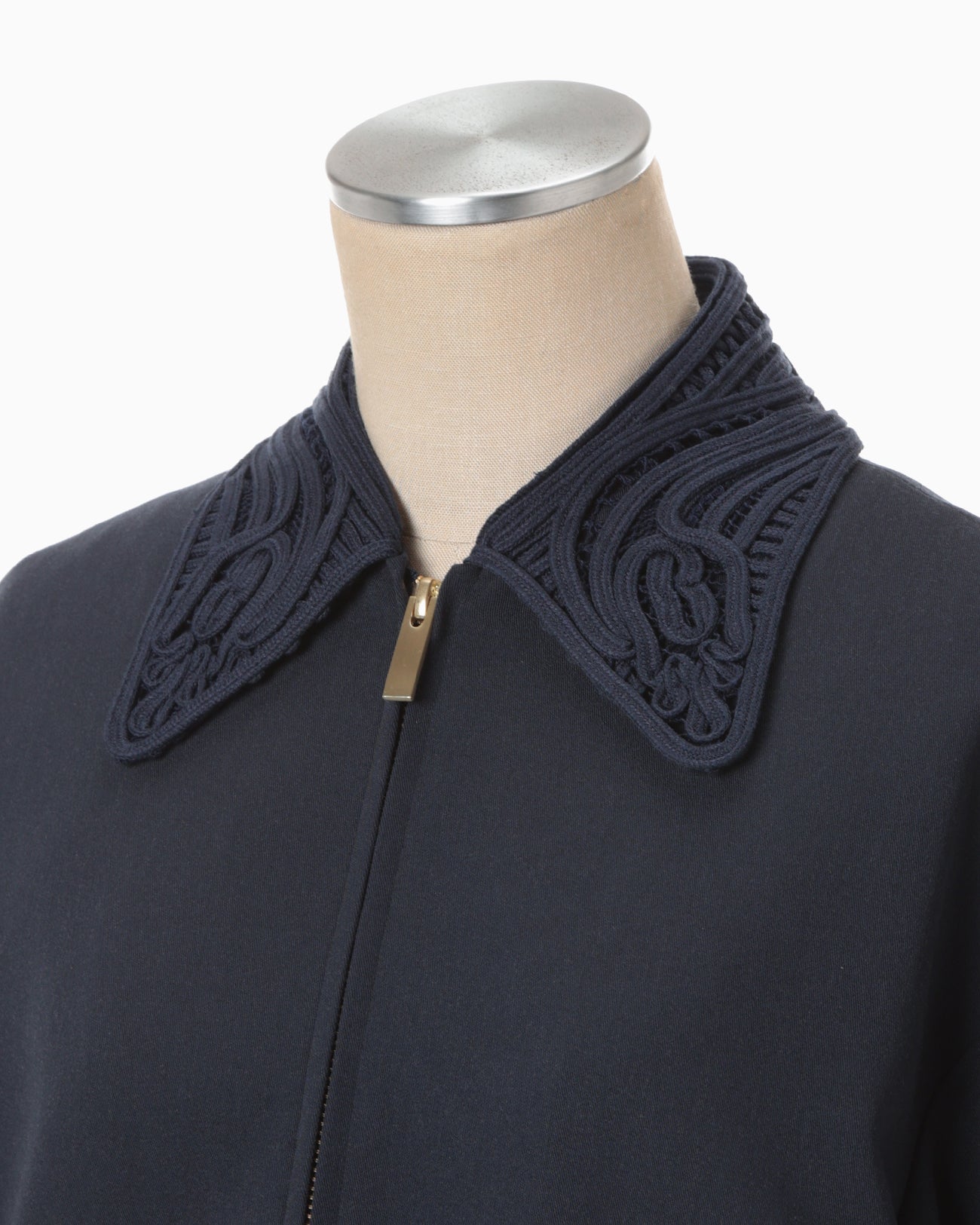 Wool Venetian Embroidery Collar Jacket - navy