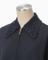 Wool Venetian Embroidery Collar Jacket - navy