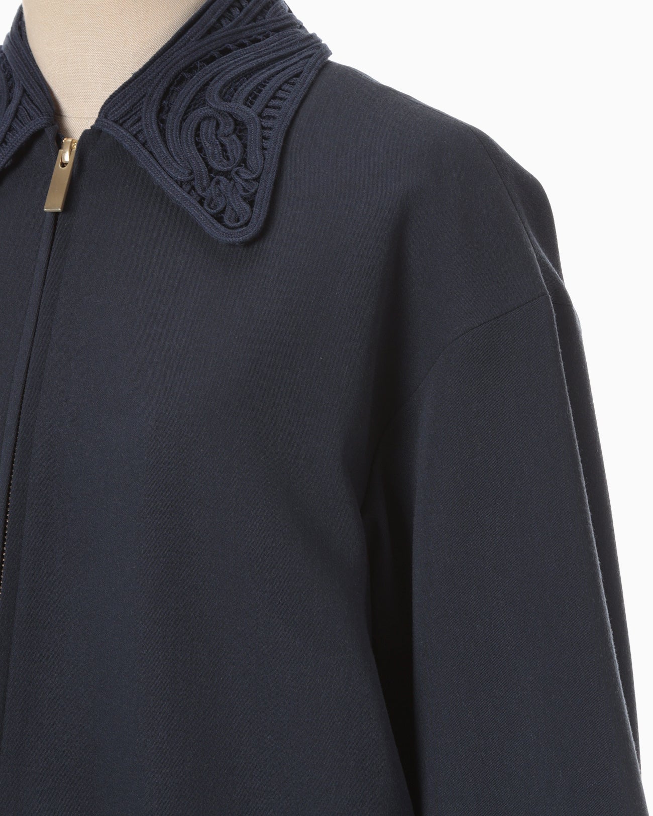Wool Venetian Embroidery Collar Jacket - navy