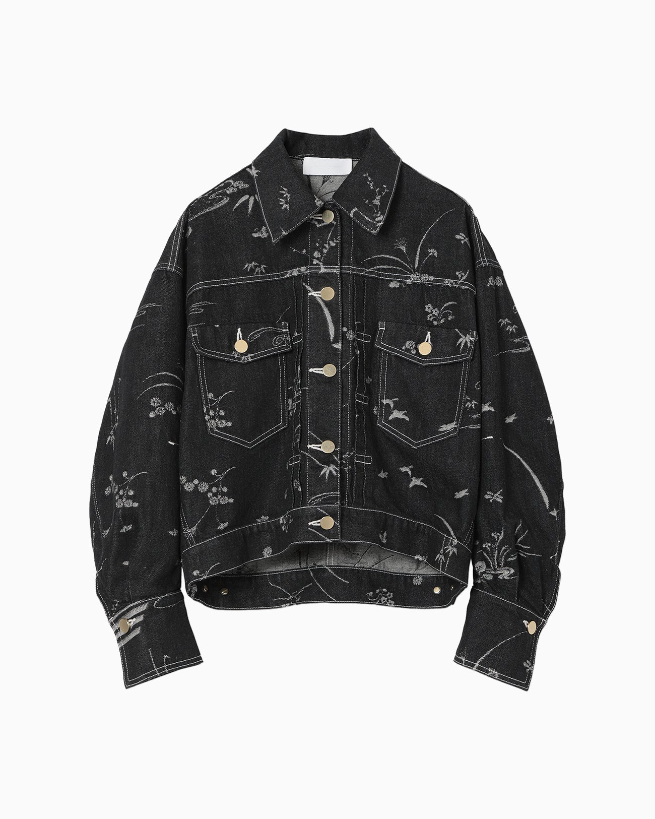 Nature Pattern Jacquard Short Denim Jacket - black
