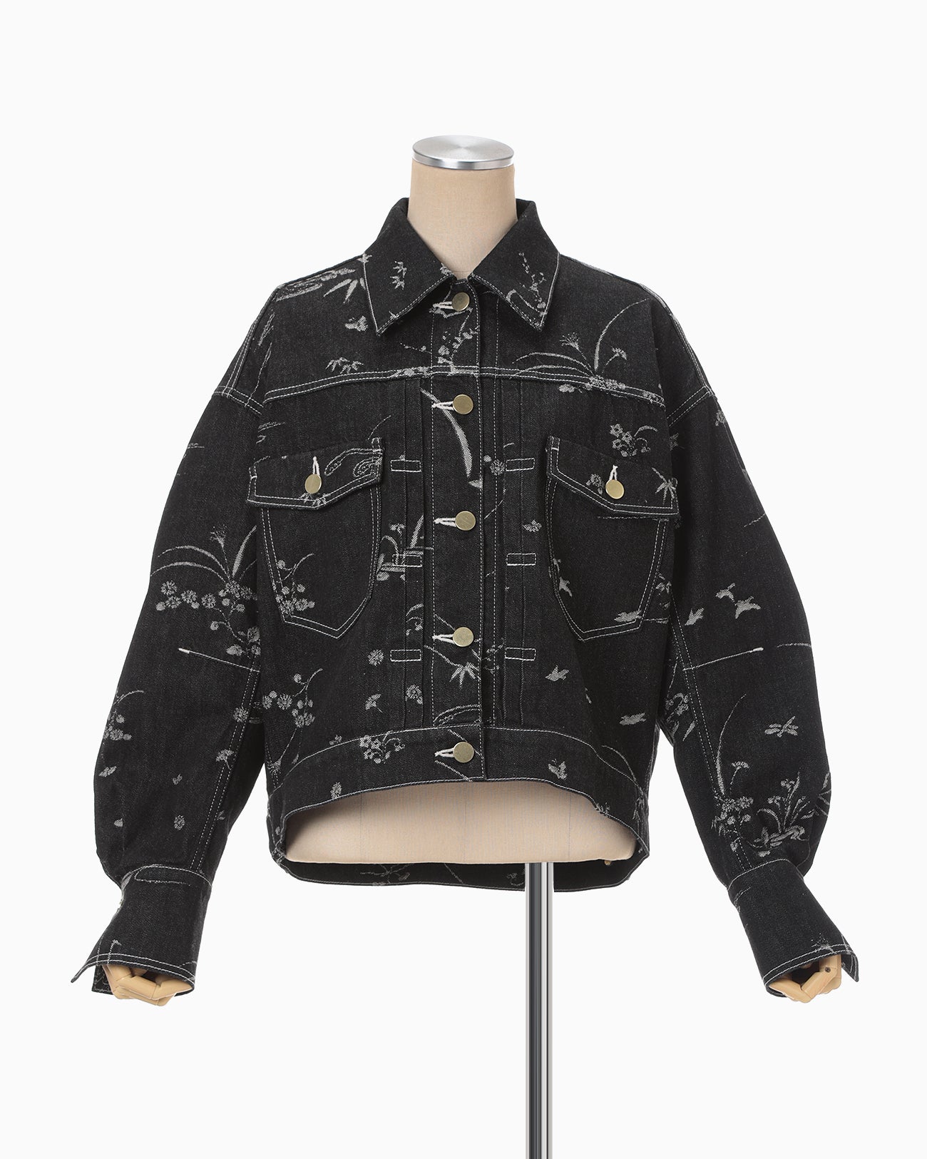 Nature Pattern Jacquard Short Denim Jacket - black