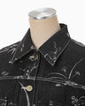 Nature Pattern Jacquard Short Denim Jacket - black