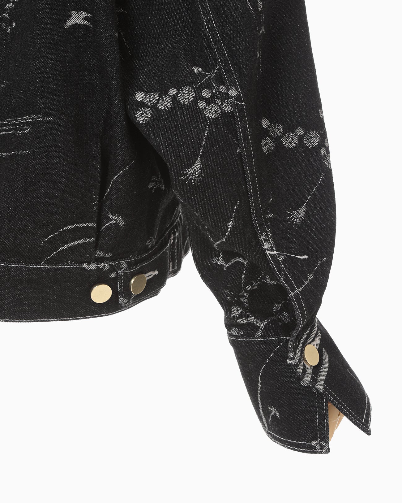 Nature Pattern Jacquard Short Denim Jacket - black