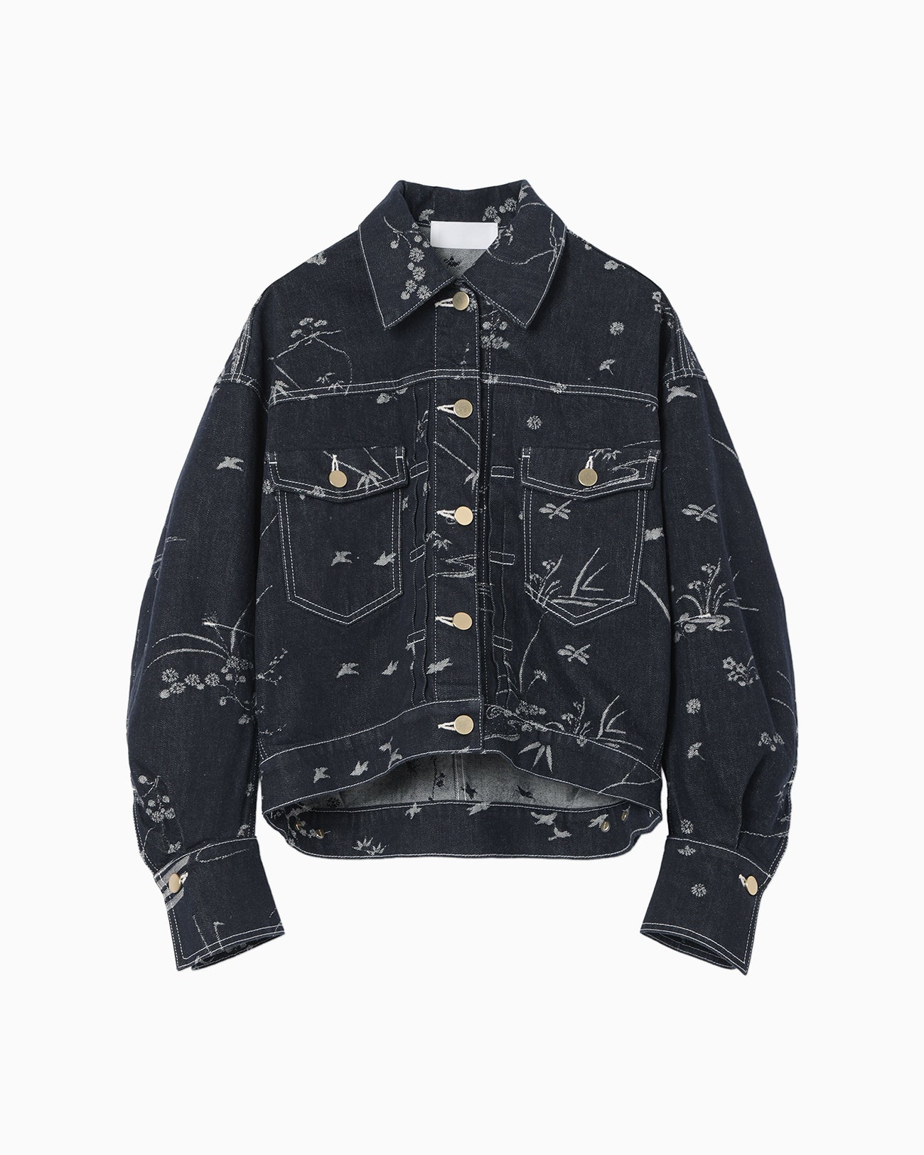 Nature Pattern Jacquard Short Denim Jacket - blue