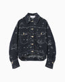 Nature Pattern Jacquard Short Denim Jacket - blue