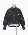 Nature Pattern Jacquard Short Denim Jacket - blue