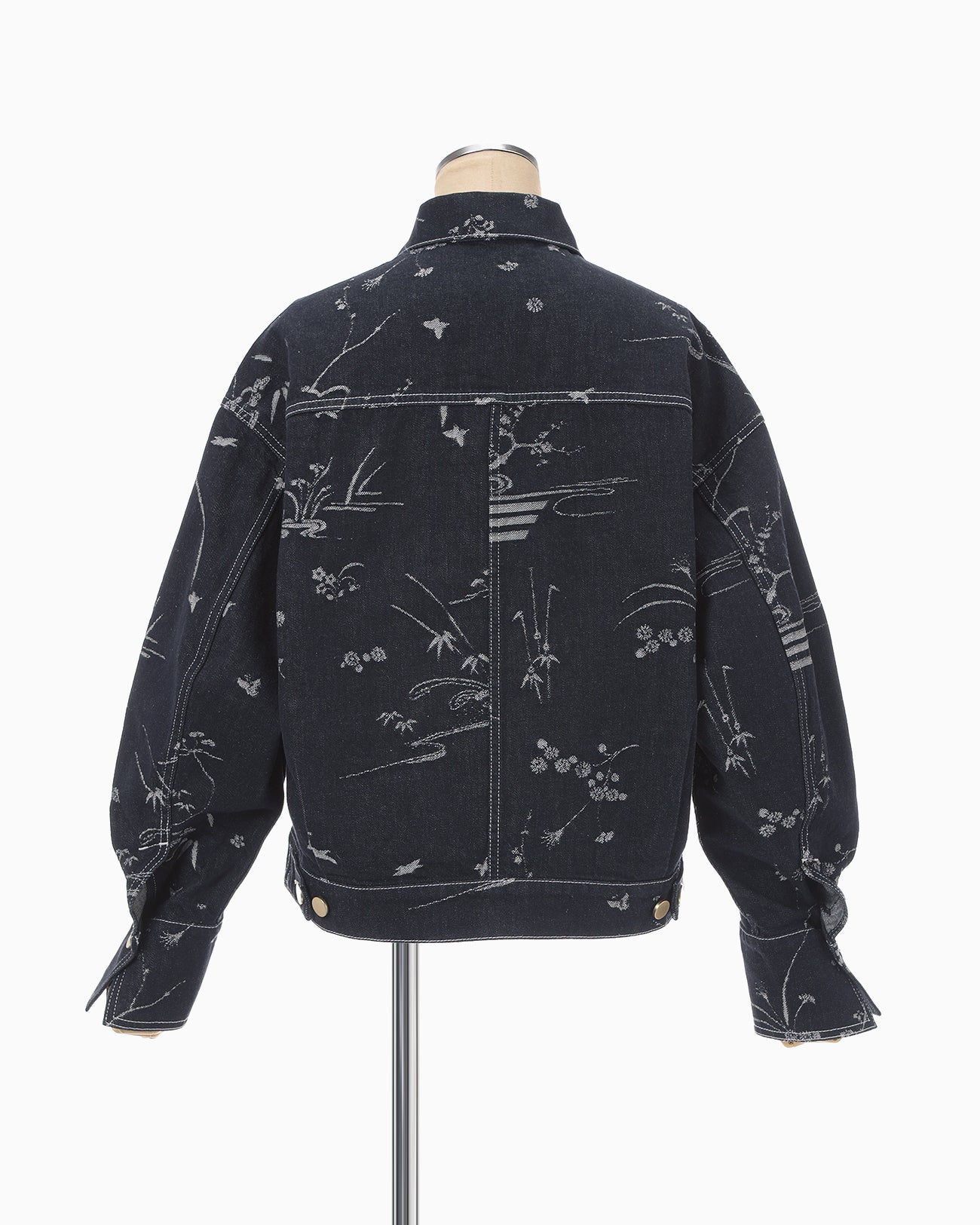 Nature Pattern Jacquard Short Denim Jacket - blue