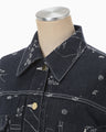 Nature Pattern Jacquard Short Denim Jacket - blue