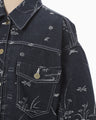 Nature Pattern Jacquard Short Denim Jacket - blue