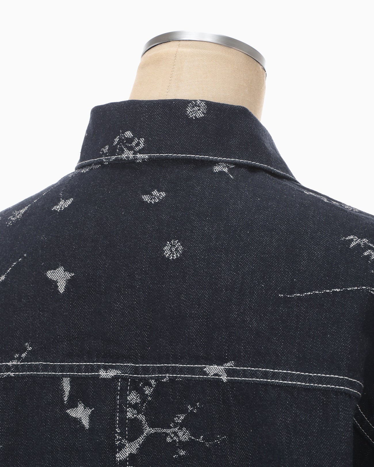 Nature Pattern Jacquard Short Denim Jacket - blue