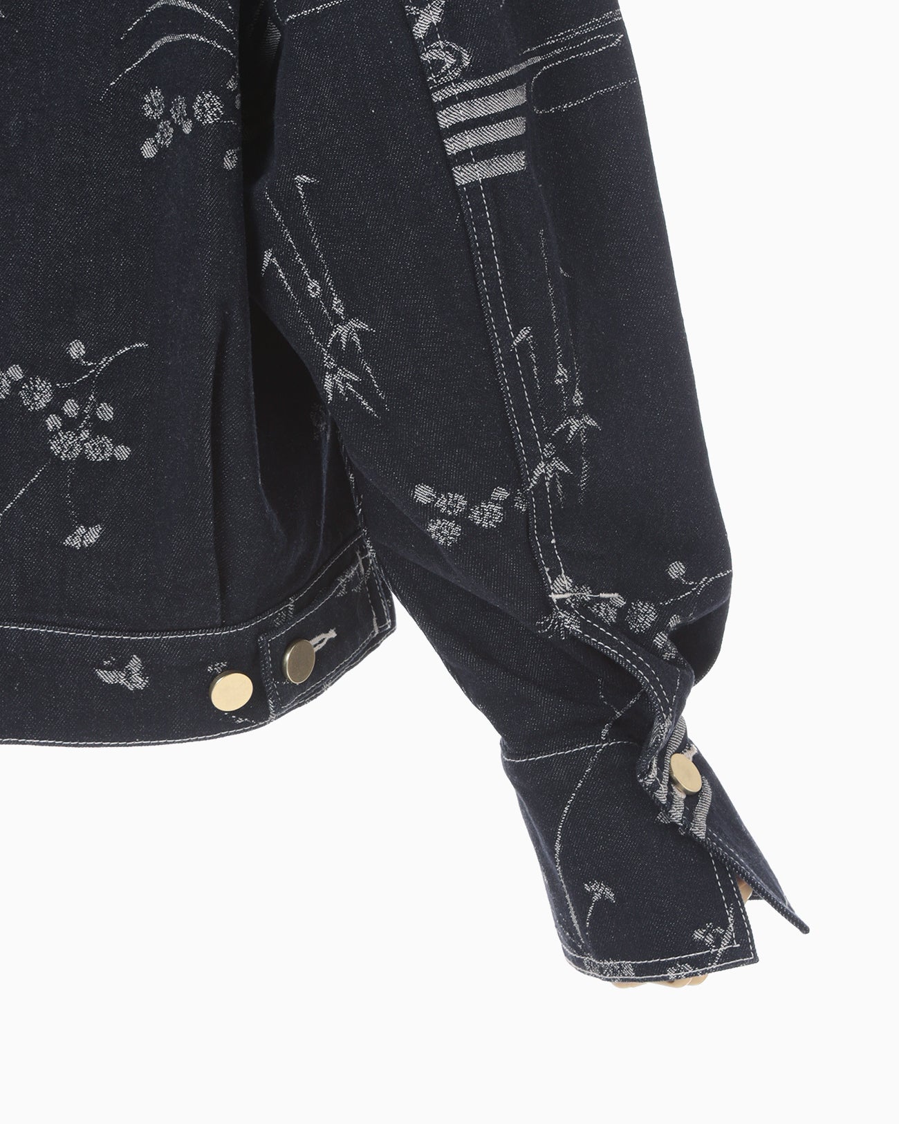Nature Pattern Jacquard Short Denim Jacket - blue