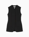 Acetate Polyester Embroidered Buttonholes Vest - black