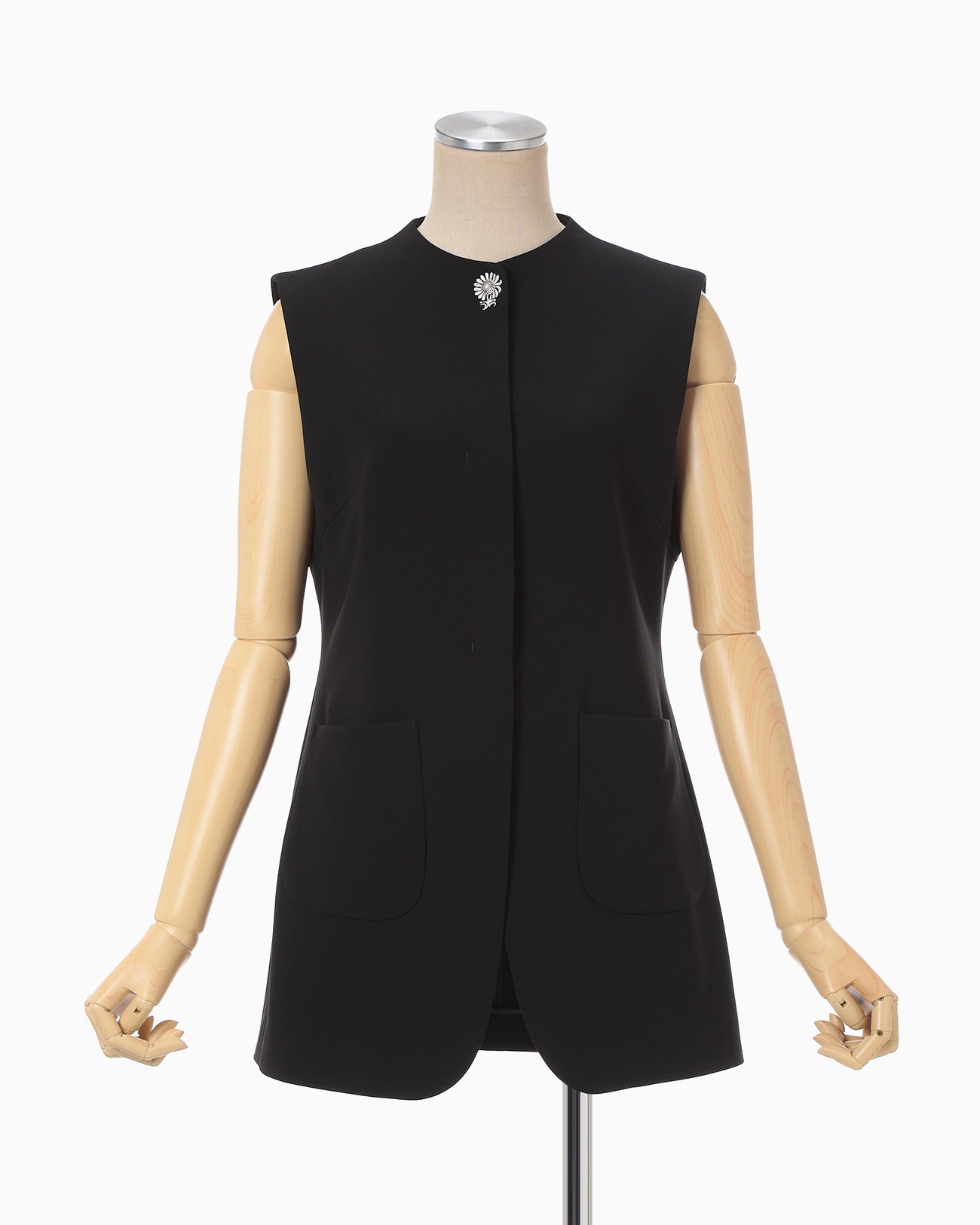 Acetate Polyester Embroidered Buttonholes Vest - black