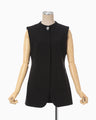 Acetate Polyester Embroidered Buttonholes Vest - black