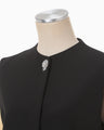 Acetate Polyester Embroidered Buttonholes Vest - black