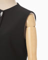 Acetate Polyester Embroidered Buttonholes Vest - black