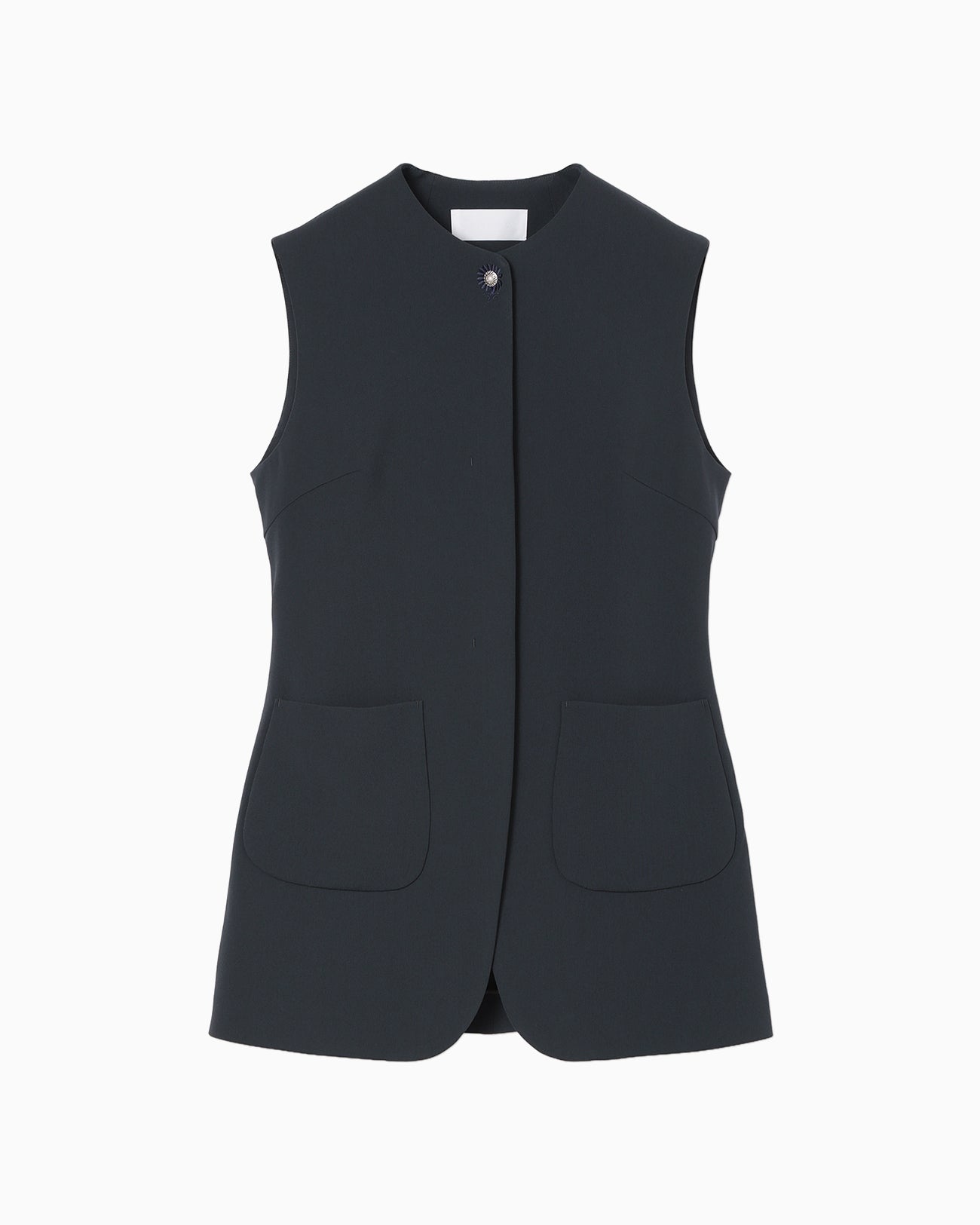 Acetate Polyester Embroidered Buttonholes Vest - navy