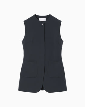 Acetate Polyester Embroidered Buttonholes Vest - navy