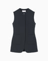 Acetate Polyester Embroidered Buttonholes Vest - navy