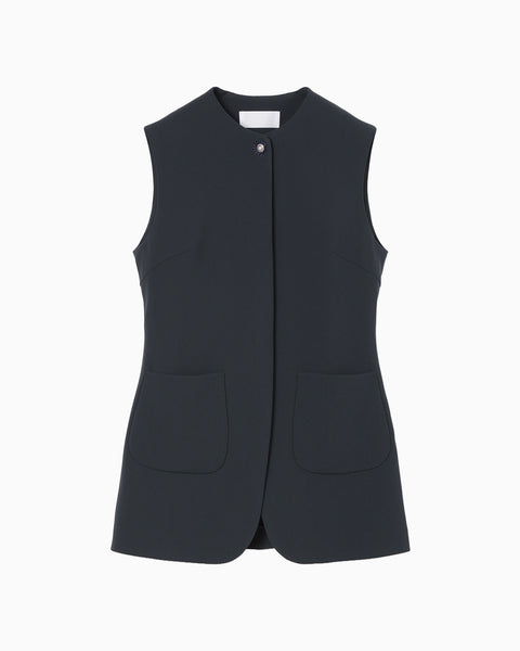 Acetate Polyester Embroidered Buttonholes Vest - navy