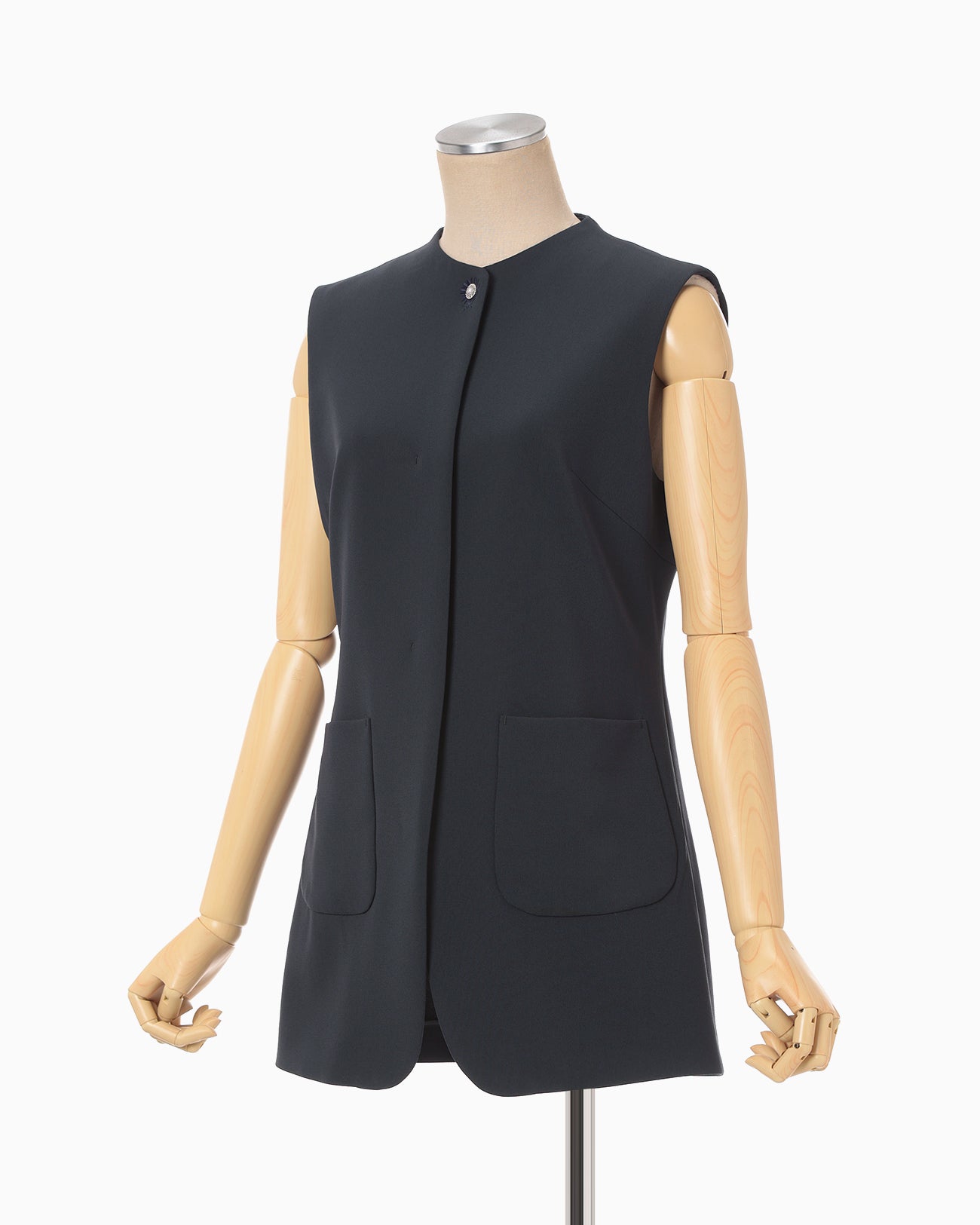 Acetate Polyester Embroidered Buttonholes Vest - navy - Mame