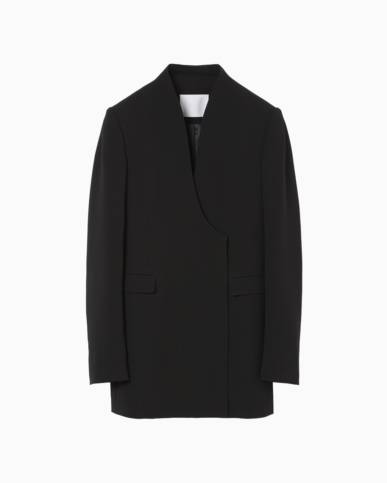 Acetate Polyester Collarless Double Breasted Suit Jacket - black
