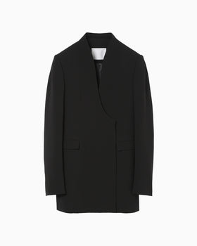 Acetate Polyester Collarless Double Breasted Suit Jacket - black