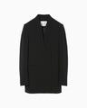 Acetate Polyester Collarless Double Breasted Suit Jacket - black