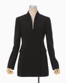Acetate Polyester Collarless Double Breasted Suit Jacket - black