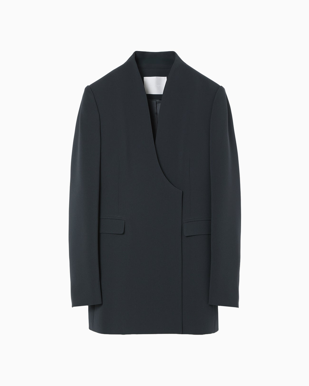 Acetate Polyester Collarless Double Breasted Suit Jacket - navy