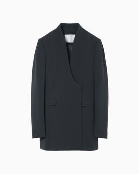 Acetate Polyester Collarless Double Breasted Suit Jacket - navy