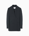 Acetate Polyester Collarless Double Breasted Suit Jacket - navy