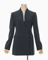 Acetate Polyester Collarless Double Breasted Suit Jacket - navy