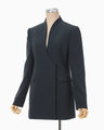 Acetate Polyester Collarless Double Breasted Suit Jacket - navy