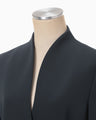Acetate Polyester Collarless Double Breasted Suit Jacket - navy