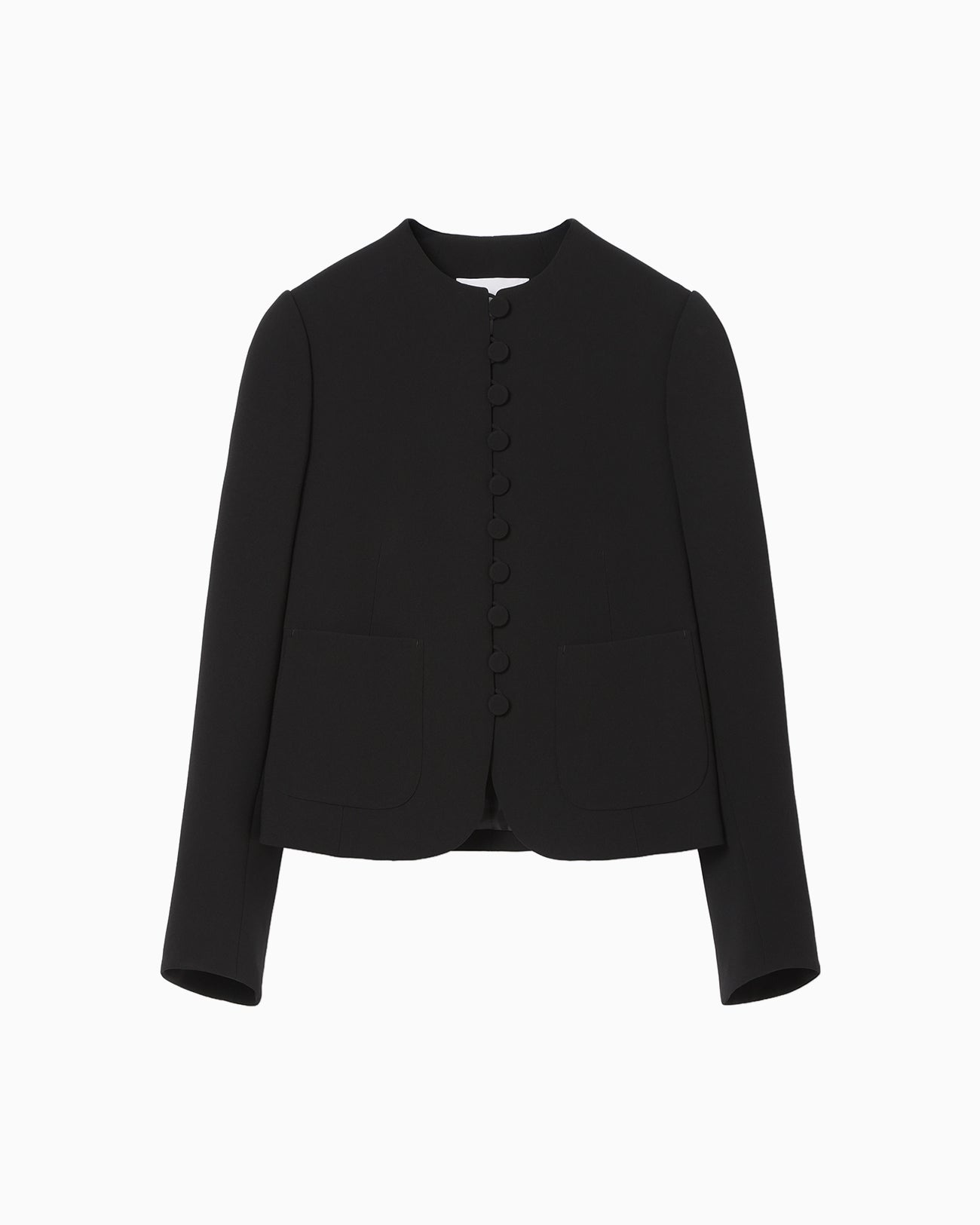 Acetate Polyester Collarless Short Jacket - black