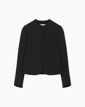Acetate Polyester Collarless Short Jacket - black