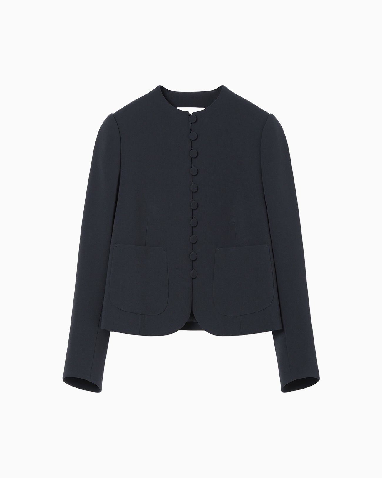 Acetate Polyester Collarless Short Jacket - navy