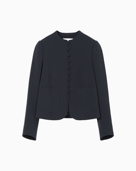 Acetate Polyester Collarless Short Jacket - navy
