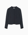 Acetate Polyester Collarless Short Jacket - navy