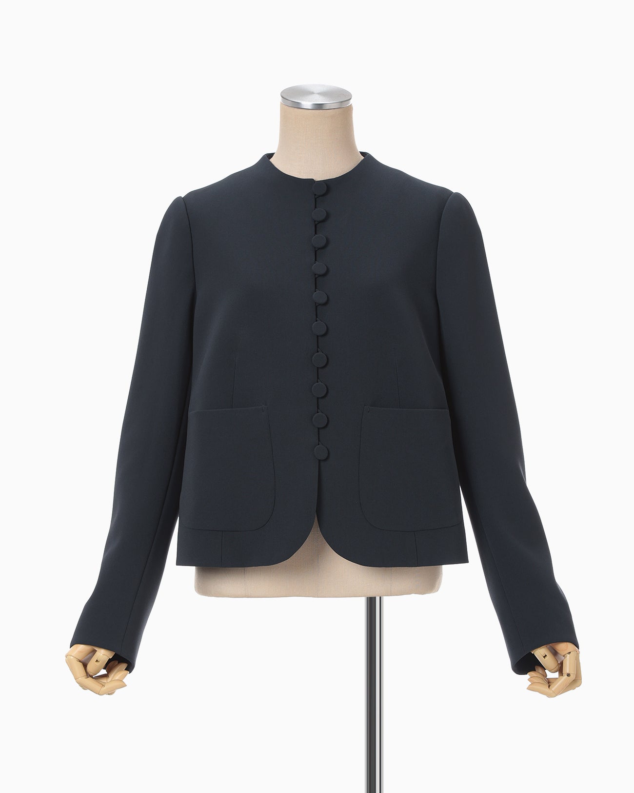 Acetate Polyester Collarless Short Jacket - navy - Mame Kurogouchi