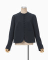 Acetate Polyester Collarless Short Jacket - navy