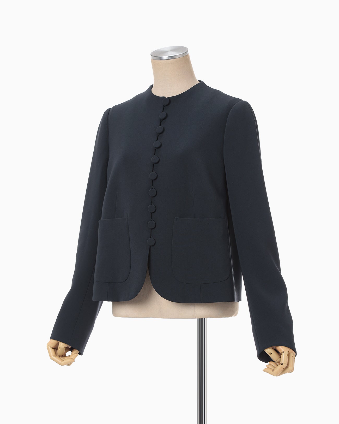 Acetate Polyester Collarless Short Jacket - navy - Mame Kurogouchi
