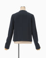 Acetate Polyester Collarless Short Jacket - navy