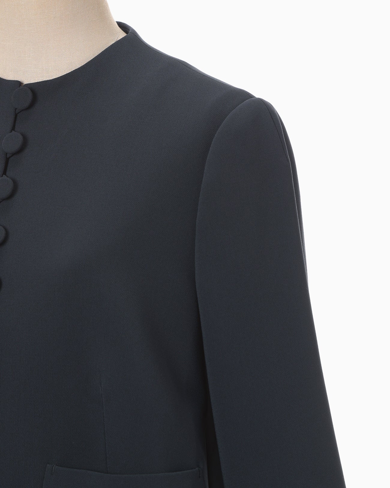 Acetate Polyester Collarless Short Jacket - navy - Mame Kurogouchi