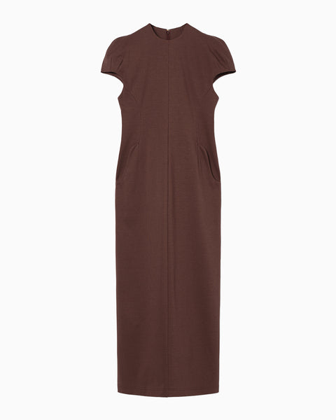 Cotton Jersey Puff Sleeve Dress - brown