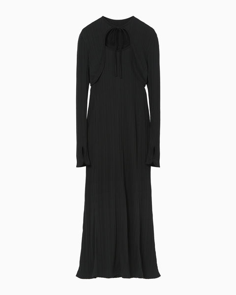 Random Ribbed Organic Cotton 2way Dress - black
