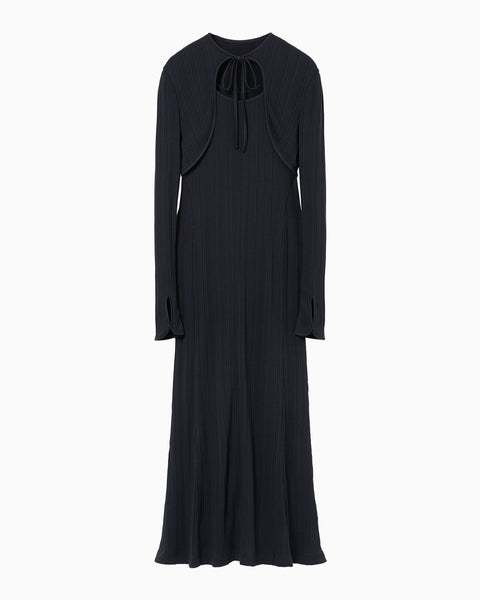 Random Ribbed Organic Cotton 2way Dress - navy