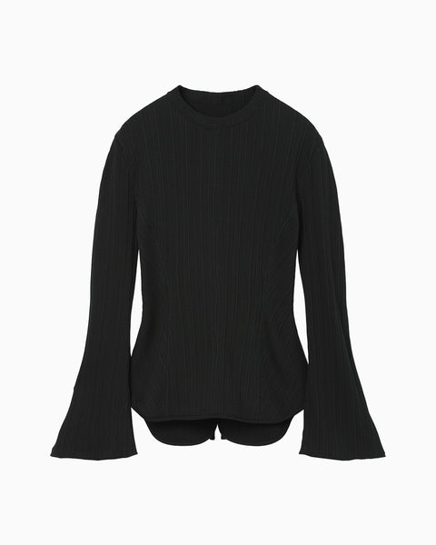 Random Ribbed Organic Cotton Long Sleeve Top - black